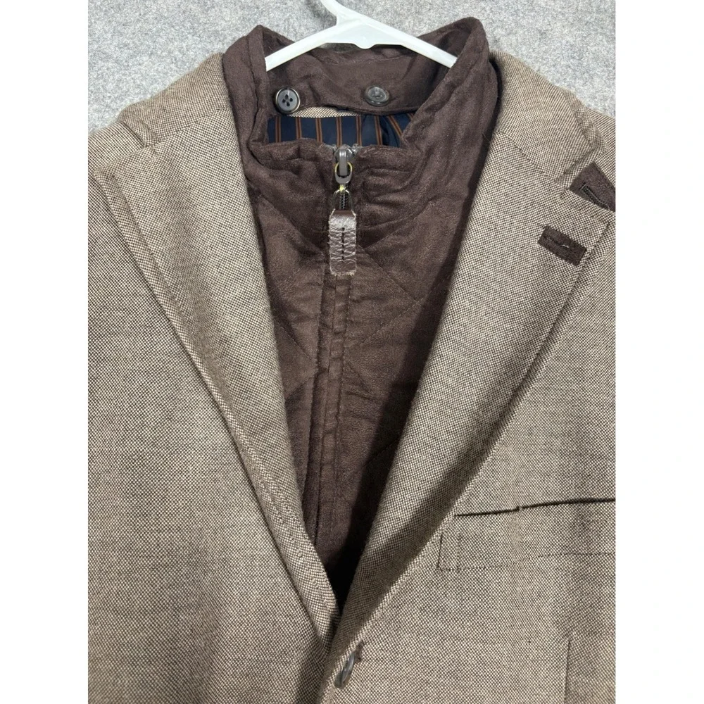 Stafford Essentials Mens 40R Slim Fit Brown Wool Blend Blazer Quilted Bib Jacket